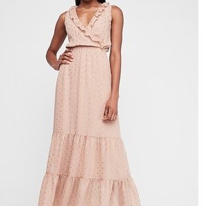 Express Pink W/Gold Ruffle Tiered Maxi Dress M